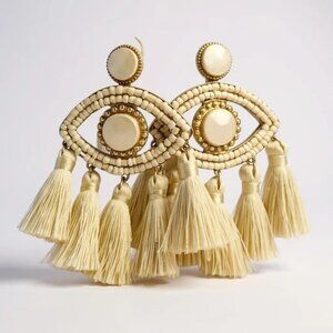 Evil Eye Ivory Tassel Earrings
